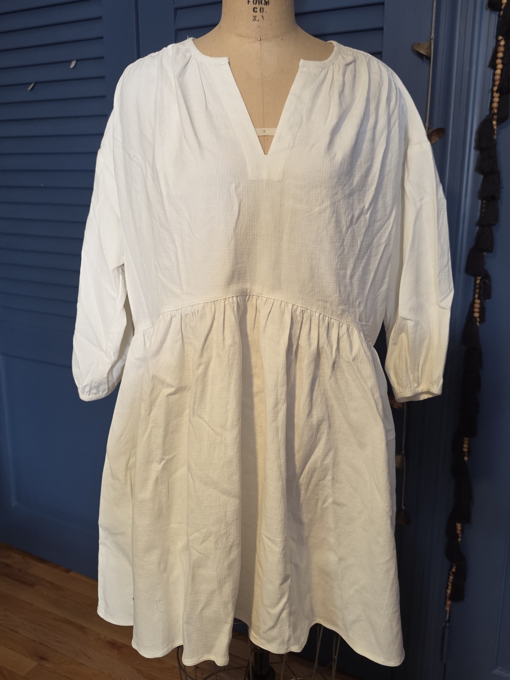 Girls' White Cotton Tiered Tunic Dress